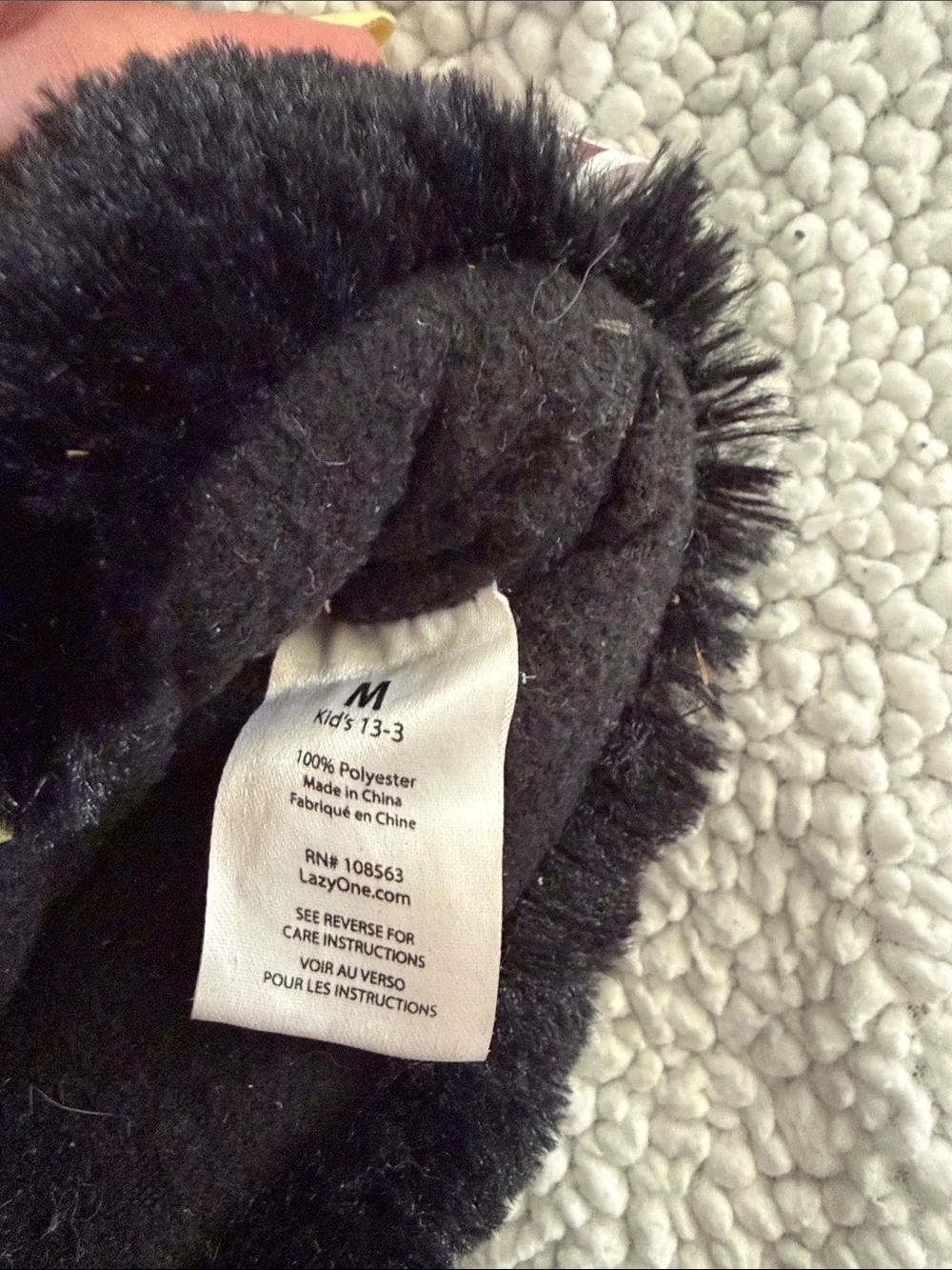 Black Bear Plush Kids Slippers - Cozy Furry Indoor Shoes size 13